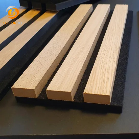 Fluted Wood Plank Slat Wall Ceiling Panel with Polyester Fiber Acoustic Panel